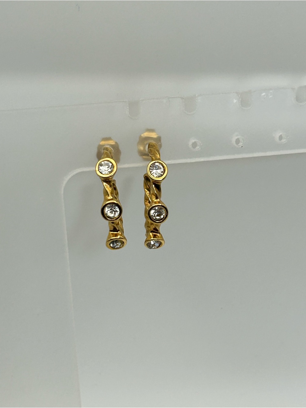 Vintage Twisted Hoop Crystal Earrings Chunky Studs Gold-tone - Picture 2 of 9